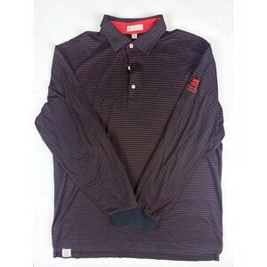 Peter Millar Polo Shirt M Black Red Striped Indian Ridge CC Long Sleeve Cotton